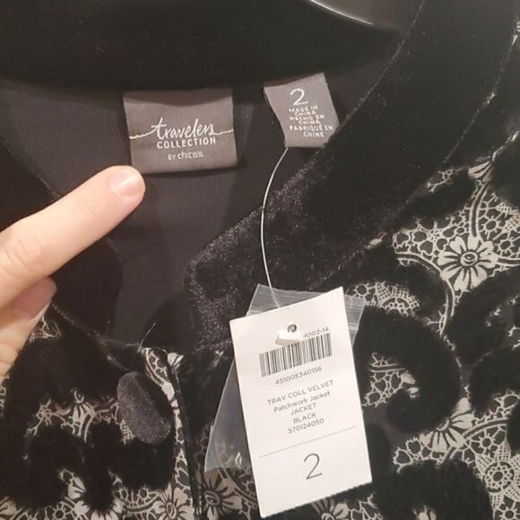 Travels collection by Chico’s sz 2 =12 velvet patchwork jacket button up - Picture 6 of 11